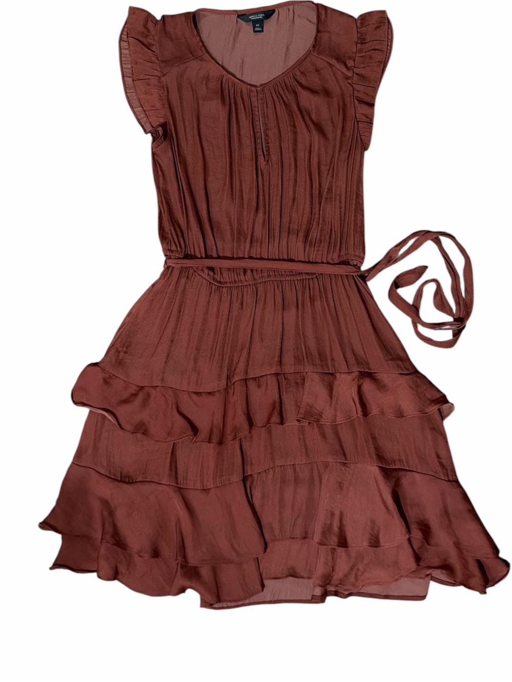 SIMPLY VERA VERA WANG Rust Brown Ruffled Mini Dress